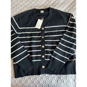 A New Day Womens XL Black White Striped Button Front Cardigan Gold Buttons NEW
